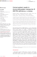 Cover page: Unmet patient needs in monocarboxylate transporter 8 (MCT8) deficiency: a review.