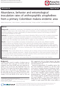 Cover page: Abundance, behavior and entomological inoculation rates of anthropophilic anophelines from a primary Colombian malaria endemic area