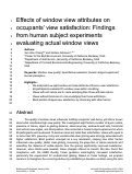 Cover page of Effects of window view attributes on occupants' view satisfaction: Findings from human subject experiments evaluating actual window views