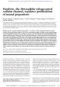 Cover page: Paralytic, the Drosophila voltage-gated sodium channel, regulates proliferation of neural progenitors