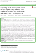 Cover page: Exploring multi-level system factors facilitating educator training and implementation of evidence-based practices (EBP): a study protocol