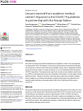 Cover page: Lessons learned from academic medical centers’ response to the COVID-19 pandemic in partnership with the Navajo Nation