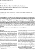 Cover page: Brain-derived neurotrophic factor restores synaptic plasticity in a knock-in mouse model of Huntington's disease.