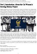 Cover page: Part I, Introduction: About the Cal Women’s Rowing History Project