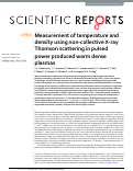 Cover page: Measurement of temperature and density using non-collective X-ray Thomson scattering in pulsed power produced warm dense plasmas