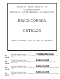 Cover page: Catalog of the Benthic Invertebrate Collections of the Scripps Institution of Oceanography. Brachipoda