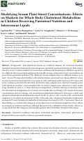 Cover page: Modifying Serum Plant Sterol Concentrations: Effects on Markers for Whole Body Cholesterol Metabolism in Children Receiving Parenteral Nutrition and Intravenous Lipids