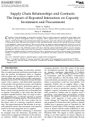 Cover page: Supply Chain Relationships and Contracts: The Impact of Repeated Interaction on Capacity Investment and Procurement