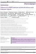 Cover page of Influence of an AQP4 haplotype and sleep duration on early Alzheimers disease.