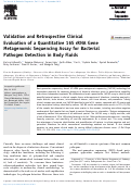 Cover page: Validation and Retrospective Clinical Evaluation of a Quantitative 16S rRNA Gene Metagenomic Sequencing Assay for Bacterial Pathogen Detection in Body Fluids.