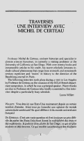 Cover page: Traverses: une interview avec Michel de Certeau