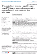 Cover page: DNA methylation at the mu-1 opioid receptor gene (OPRM1) promoter predicts preoperative, acute, and chronic postsurgical pain after spine fusion