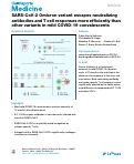 Cover page: SARS-CoV-2 Omicron variant escapes neutralizing antibodies and T&nbsp;cell responses more efficiently than other variants in mild COVID-19 convalescents