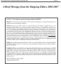 Cover page: A Brief Message from the Outgoing Editor, 2002-2007