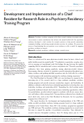 Cover page: Development and Implementation of a Chief Resident for Research Role in a Psychiatry Residency Training Program
