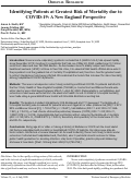 Cover page: Identifying Patients at Greatest Risk of Mortality due to COVID-19: A New England Perspective