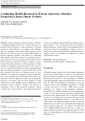 Cover page: Conducting Health Research in Korean American Churches: Perspectives from Church Leaders