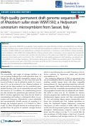 Cover page: High-quality permanent draft genome sequence of Rhizobium sullae strain WSM1592; a Hedysarum coronarium microsymbiont from Sassari, Italy