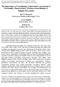 Cover page: The Importance of Considering Context in the Assessment of Personality Characteristics: Evidence from Ratings of Dolphin Personality