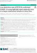 Cover page: Low detection rate of RT-PCR-confirmed COVID-19 using IgM/IgG rapid antibody tests in a large community sample in Lima, Peru.