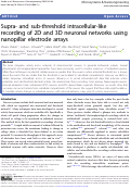 Cover page: Supra- and sub-threshold intracellular-like recording of 2D and 3D neuronal networks using nanopillar electrode arrays