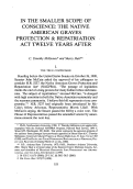 Cover page: In the Smaller Scope of Conscience: The Native American Graves Protection &amp; Repatriation Act Twelve Years After