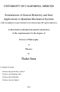 Cover page: Formulations of General Relativity and their Applications to Quantum Mechanical Systems (with an emphasis on gravitational waves interacting with superconductors)