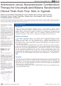 Cover page: Artemisinin versus nonartemisinin combination therapy for uncomplicated malaria: randomized clinical trials from four sites in Uganda.