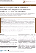 Cover page: Monosodium glutamate (MSG) intake is associated
with the prevalence of metabolic syndrome in a
rural Thai population