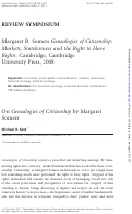 Cover page: Margaret R. Somers Genealogies of Citizenship: Markets, Statelessness and the Right to Have Rights. Cambridge, Cambridge University Press, 2008
