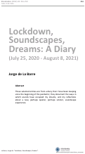 Cover page: Lockdown, Soundscapes, Dreams:  A Diary (July 25, 2020 – August 8, 2021)