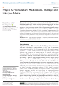 Cover page: Fragile X Premutation: Medications, Therapy and Lifestyle Advice