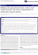 Cover page: Bridging the gap between basic science and clinical practice:  the role of organizations in addressing clinician barriers