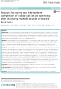 Cover page: Reasons for never and intermittent completion of colorectal cancer screening after receiving multiple rounds of mailed fecal tests