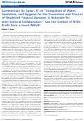 Cover page: Commentary by Spear, R. on “Integration of Water, Sanitation, and Hygiene for the Prevention and Control of Neglected Tropical Diseases: A Rationale for Inter-Sectoral Collaboration:” Can the Control of NTDs Profit from a Good WASH?