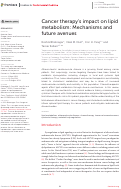 Cover page: Cancer therapy's impact on lipid metabolism: Mechanisms and future avenues.