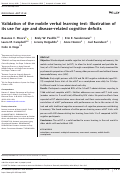 Cover page: Validation of the mobile verbal learning test: Illustration of its use for age and disease‐related cognitive deficits