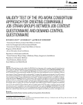 Cover page: Validity test of the IPD-Work consortium approach for creating comparable job strain groups between Job Content Questionnaire and Demand-Control Questionnaire
