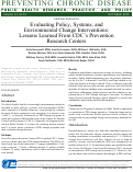 Cover page: Evaluating Policy, Systems, and Environmental Change Interventions: Lessons Learned From CDC’s Prevention Research Centers