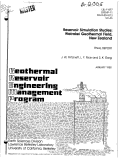 Cover page: RESERVOIR SIMULATION STUDIES: WAIRAKEI GEOTHERMAL FIELD, NEW ZEALAND. FINAL REPORT.