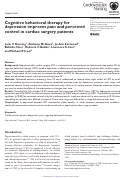 Cover page: Cognitive behavioral therapy for depression improves pain and perceived control in cardiac surgery patients