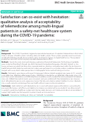 Cover page: Satisfaction can co-exist with hesitation: qualitative analysis of acceptability of telemedicine among multi-lingual patients in a safety-net healthcare system during the COVID-19 pandemic