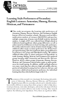 Cover page: Learning Style Preferences of Secondary English Learners: Armenian, Hmong, Korean, Mexican, and Vietnamese