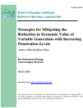 Cover page: Strategies for Mitigating the Reduction in Economic Value of Variable Generation with Increasing Penetration Levels