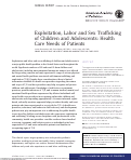 Cover page: Exploitation, Labor and Sex Trafficking of Children and Adolescents: Health Care Needs of Patients.