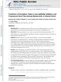 Cover page: Predictors of Smokeless Tobacco Susceptibility, Initiation, and Progression Over Time Among Adolescents in a Rural Cohort