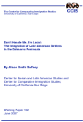 Cover page: Don’t Hassle Me, I’m Local: The Integration of Latin American Settlers in the Delmarva Peninsula