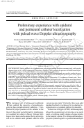 Cover page: Preliminary experience with epidural and perineural catheter localization with pulsed wave Doppler ultrasonography