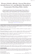 Cover page: Plasma Soluble αKlotho, Serum Fibroblast Growth Factor 23, and Mobility Disability in Community-Dwelling Older Adults.