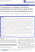 Cover page: Transplantation of umbilical cord-derived mesenchymal stem cells into the striata of R6/2 mice: behavioral and neuropathological analysis